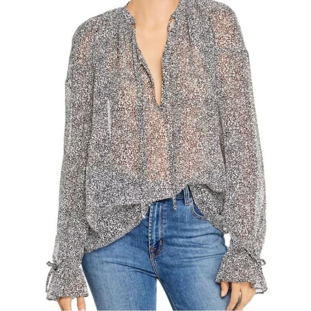 Anine Bing Abigail 100% silk black and white print blouse. Size XS